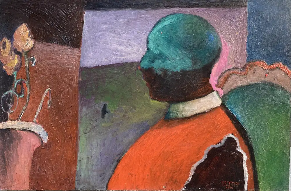 Portrait with Crow — portrait oil painting by Krzysztof Doniewski