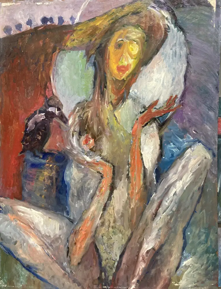 Woman Seated with Bird — portrait oil painting by Krzysztof Doniewski